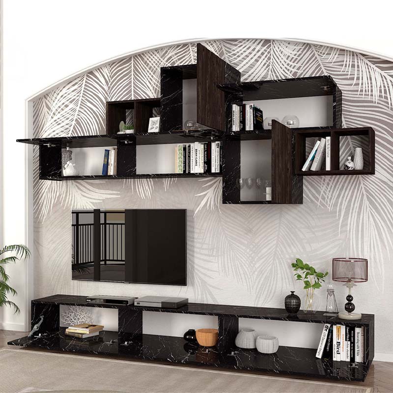 Tromen Megapap melamine TV unit in black marble effect color 260x40x33cm.