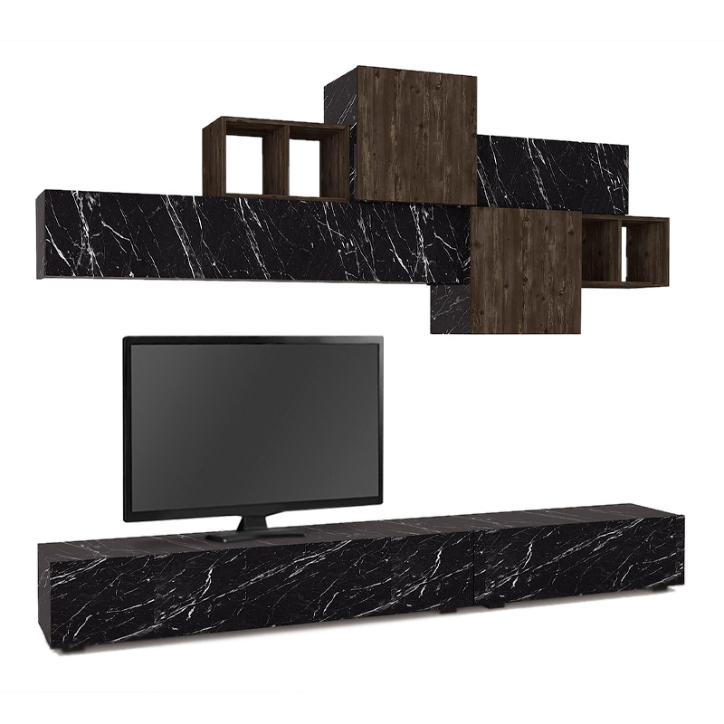 Tromen Megapap melamine TV unit in black marble effect color 260x40x33cm.