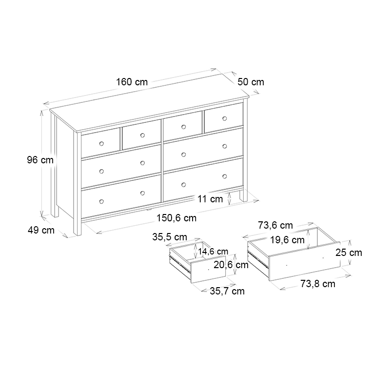 Συρταριέρα - Μπουφές Sabina Megapap χρώμα sepet oak 160x50x96εκ.