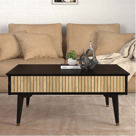 Bolea Megapap melamine coffee table in modern black and oak color 90x60x38.6cm.