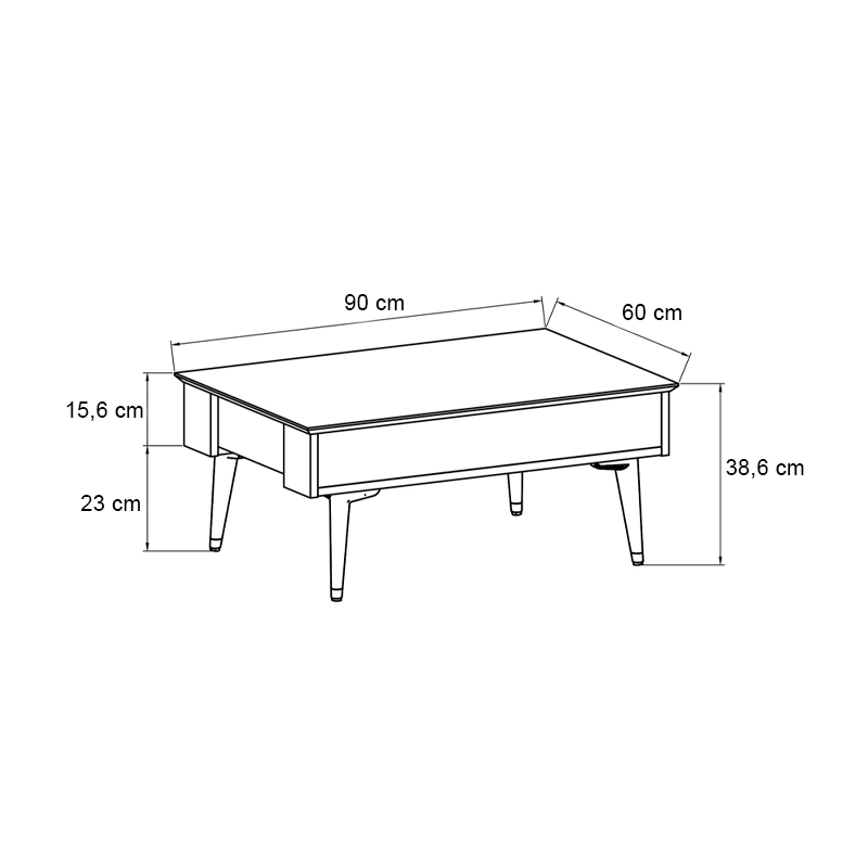 Bolea Megapap melamine coffee table in modern black and oak color 90x60x38.6cm.