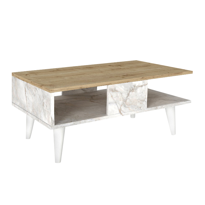 Andros Megapap melamine coffee table in sapphire oak - white marble color 90x54x39,6cm.