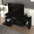 Acnes Megapap melamine tv stand in black - black marble effect color 160x40x53cm.