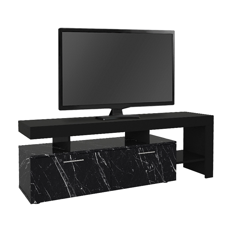 Acnes Megapap melamine tv stand in black - black marble effect color 160x40x53cm.