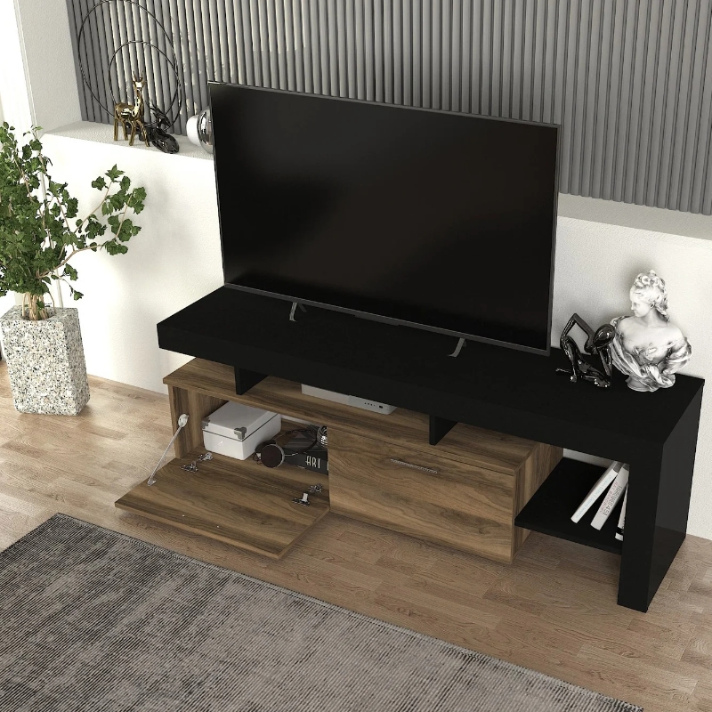 Acnes Megapap melamine tv stand in black - walnut color 160x40x53cm.