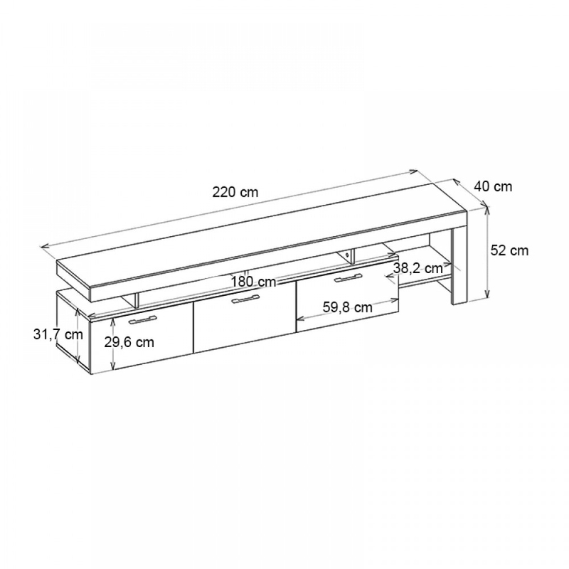 Acnes Megapap melamine tv stand in black - walnut color 220x40x52cm.