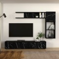 Darcy Megapap melamine TV unit in black - black marble effect color 180x40x33cm.