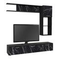 Darcy Megapap melamine TV unit in black - black marble effect color 180x40x33cm.
