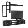 Duana Megapap melamine TV unit in black marble effect - black color 180x38x35,7cm.