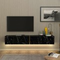 Figure Megapap melamine wall TV cabinet with LED lighting in black marble effect color 181,8x31.7x30cm.