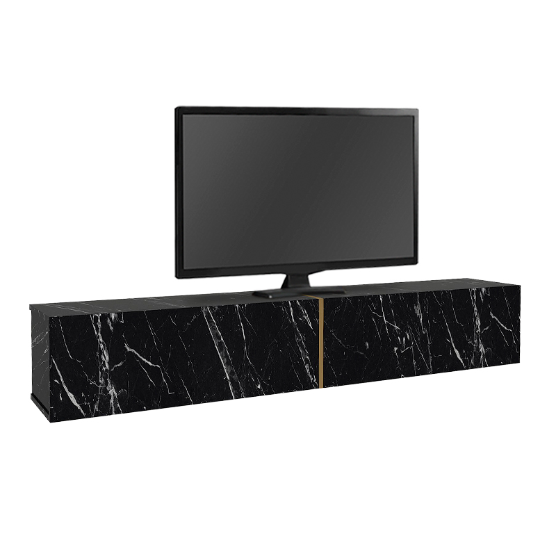 Figure Megapap melamine wall TV cabinet with LED lighting in black marble effect color 181,8x31.7x30cm.