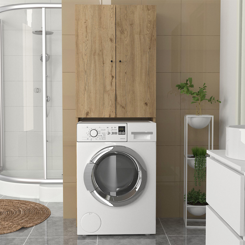 Romme Megapap melamine laundry machine cabinet in sepet oak color 65x27,1x180cm.