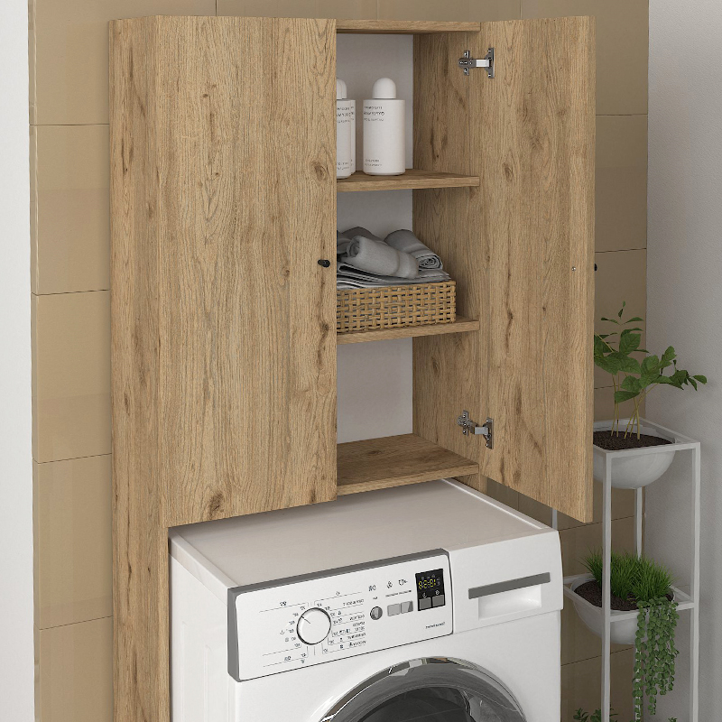 Romme Megapap melamine laundry machine cabinet in sepet oak color 65x27,1x180cm.