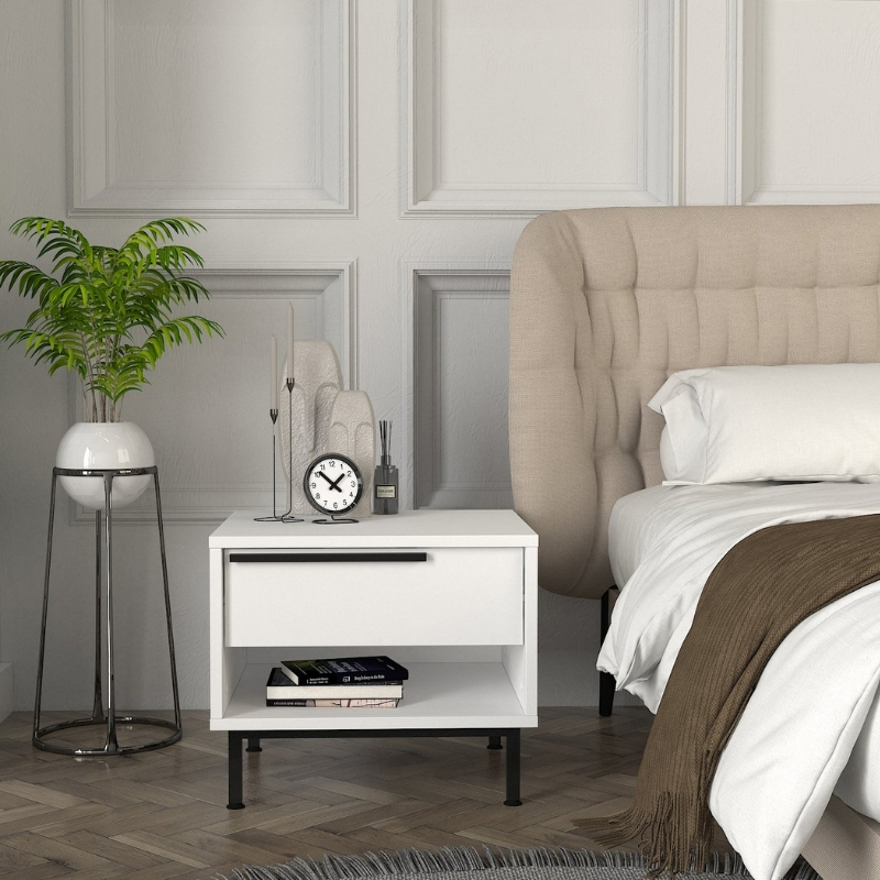Suzy Megapap melamine nightstand in white color 50x45x41,6cm.