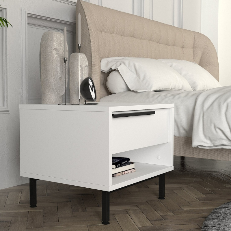 Suzy Megapap melamine nightstand in white color 50x45x41,6cm.