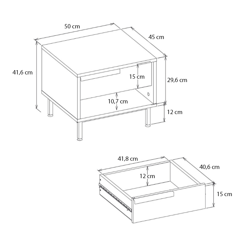 Suzy Megapap melamine nightstand in white color 50x45x41,6cm.