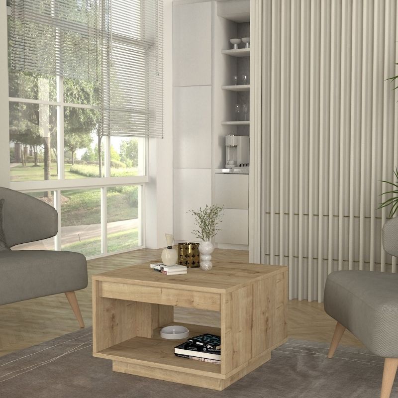 Onda Megapap melamine coffee table in sapphire oak color 60x60x40cm.