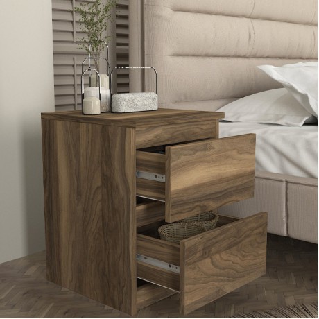Breve Megapap melamine nightstand in walnut color 39.8x41.8x55cm.