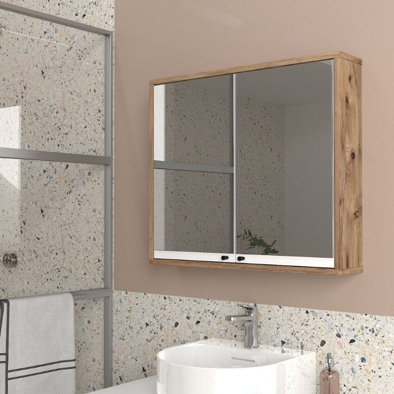 Melamine bathroom mirror Lilian Megapap color atlantic pine 75x14.6x65cm.