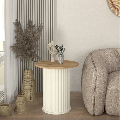 Τραπεζάκι βοηθητικό Bohema Megapap χρώμα ivory - sepet oak Ø50x53,2εκ.
