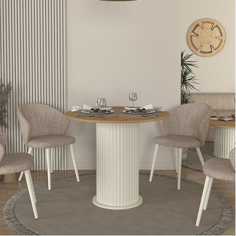 Τραπέζι Bohema Megapap χρώμα ivory - sepet oak Ø90x77,7εκ.