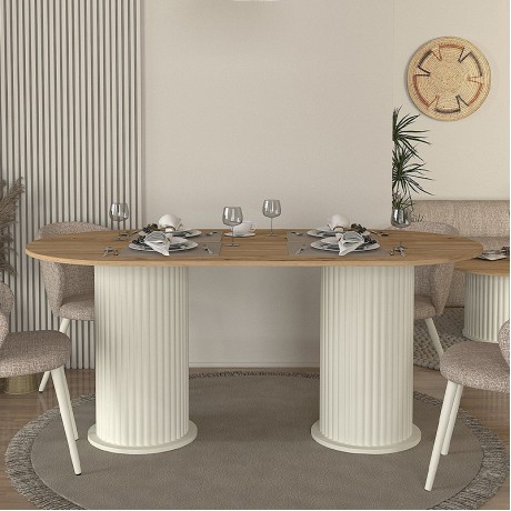 Τραπέζι Bohema Megapap χρώμα ivory - sepet oak 180x90x77,7εκ.