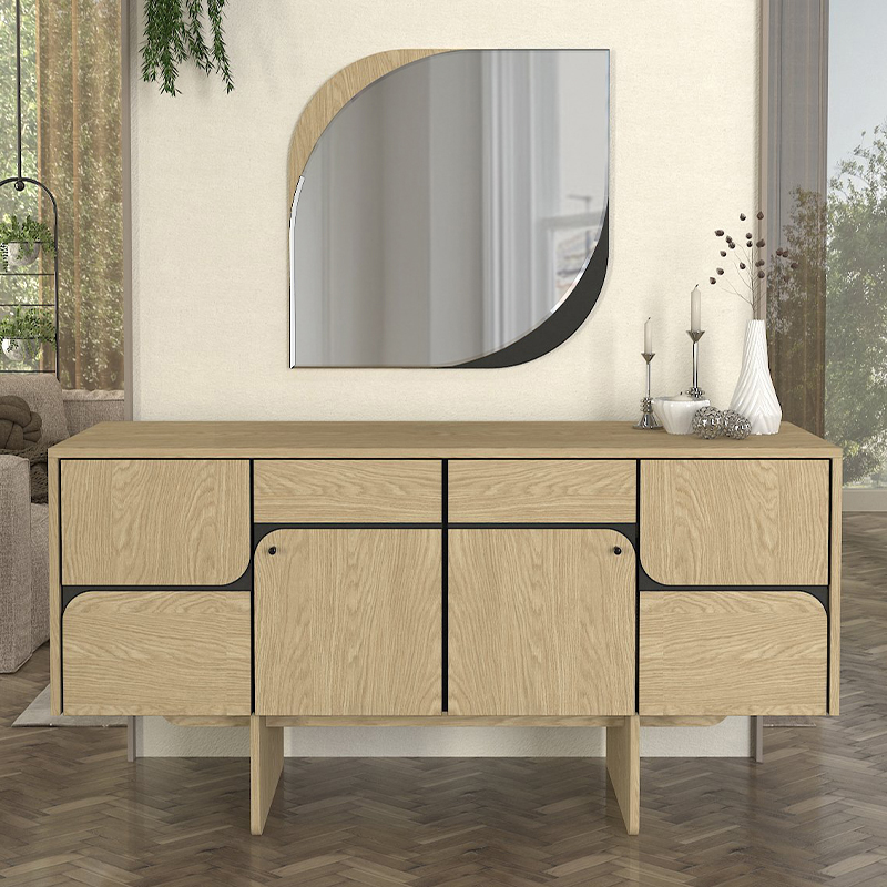 Lava Megapap melamine mirror in rota oak - anthracite color 70x2.2x70cm.