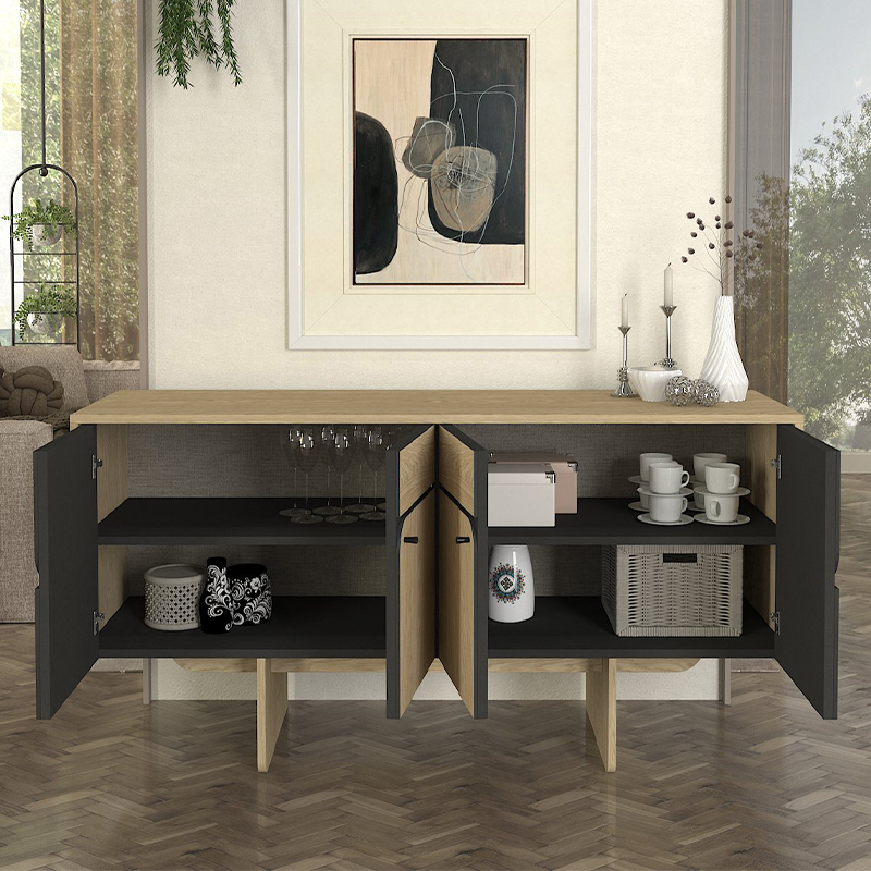 Lava Megapap melamine console in rota oak - anthracite color 150x44.6x76cm.