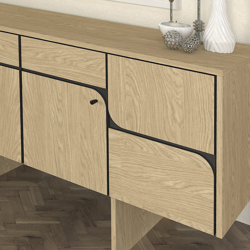 Lava Megapap melamine console in rota oak - anthracite color 150x44.6x76cm.