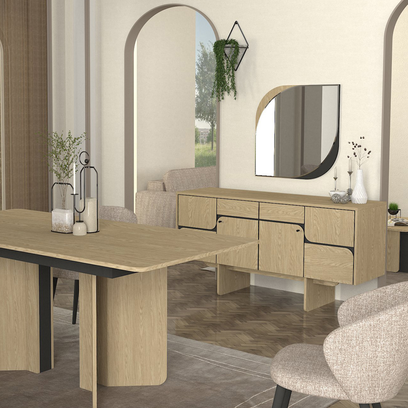 Lava Megapap melamine console in rota oak - anthracite color 150x44.6x76cm.