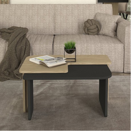 Lava Megapap melamine coffee table set of 2 in rota oak - anthracite color 75x48.5x35.6cm.