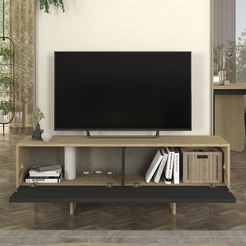 Lava Megapap melamine console in rota oak - anthracite color 150x35x51.3cm.
