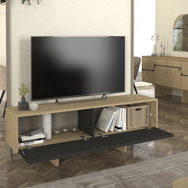 Lava Megapap melamine console in rota oak - anthracite color 150x35x51.3cm.