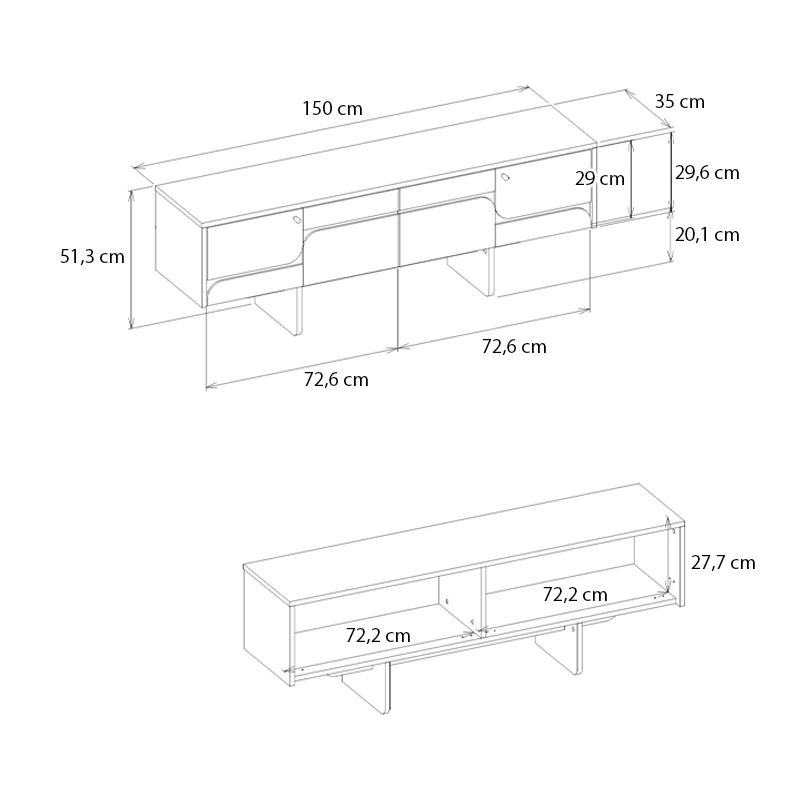 Lava Megapap melamine console in rota oak - anthracite color 150x35x51.3cm.