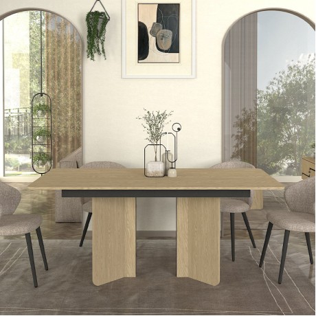Lava Megapap melamine dining table in rota oak - anthracite color 180x90x76.8cm.