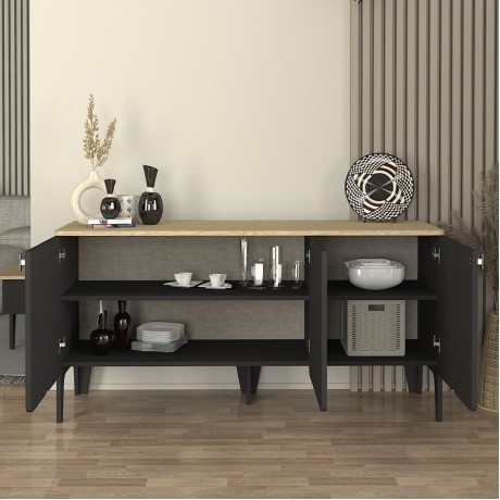 Μπουφές Pedro Megapap χρώμα ανθρακί - rota oak 150x45x75εκ.
