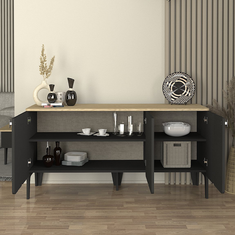 Pedro Megapap melamine console in anthracite - rota oak color 150x45x75cm.