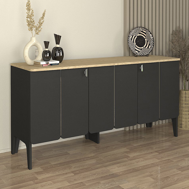 Pedro Megapap melamine console in anthracite - rota oak color 150x45x75cm.