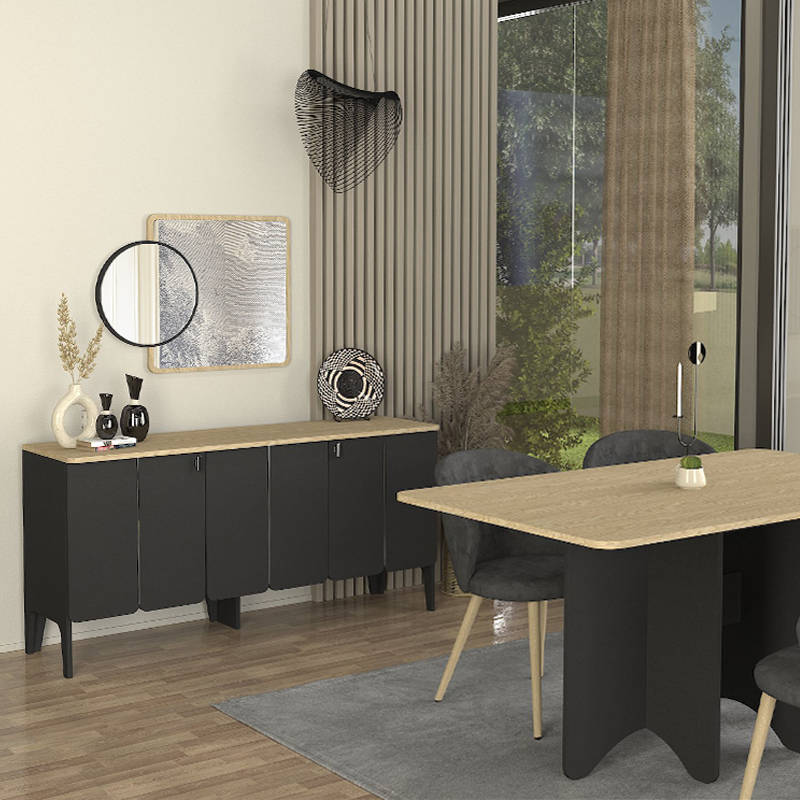 Pedro Megapap melamine console in anthracite - rota oak color 150x45x75cm.