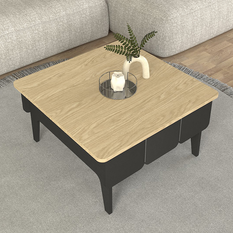 Pedro Megapap melamine coffee table in anthracite - rota oak color 73.2x73.2x38.6cm.