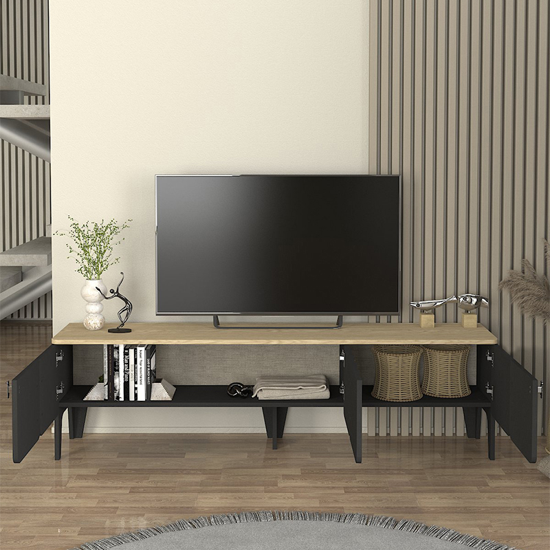 Pedro Megapap melamine tv stand in anthracite - rota oak color 180x35x50.7cm.