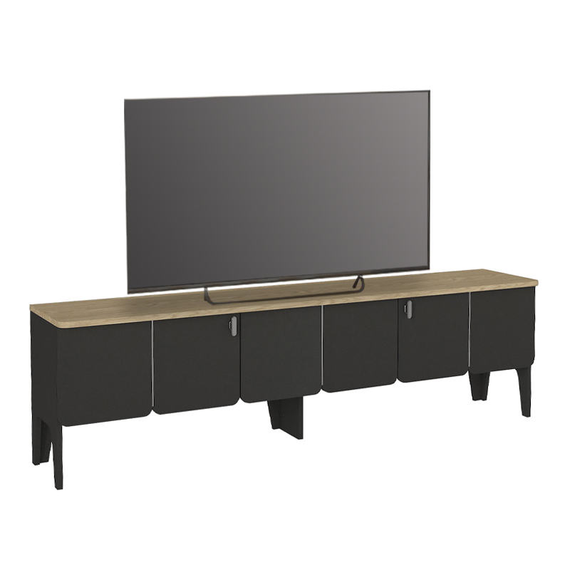 Pedro Megapap melamine tv stand in anthracite - rota oak color 180x35x50.7cm.