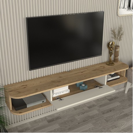 Έπιπλο τηλεόρασης επιτοίχιο Cross Megapap με LED χρώμα sepet oak - sandstone 150x29,6x19,2εκ.