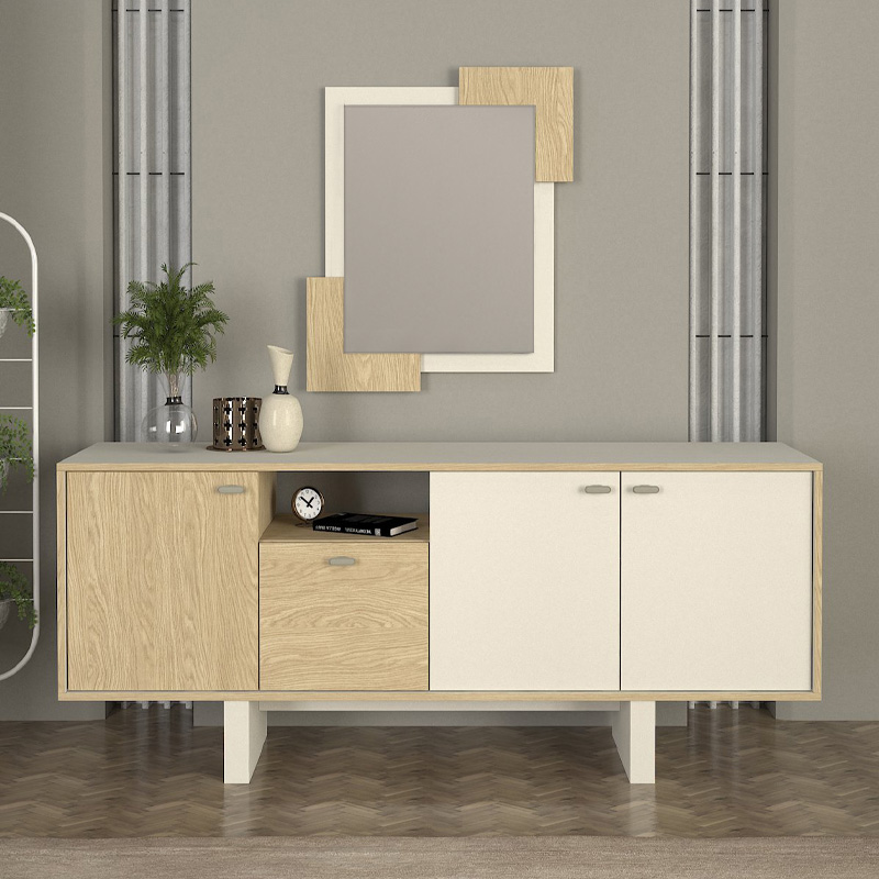 Selinos Megapap melamine mirror in sandstone - rota oak color 65x2.2x85cm.