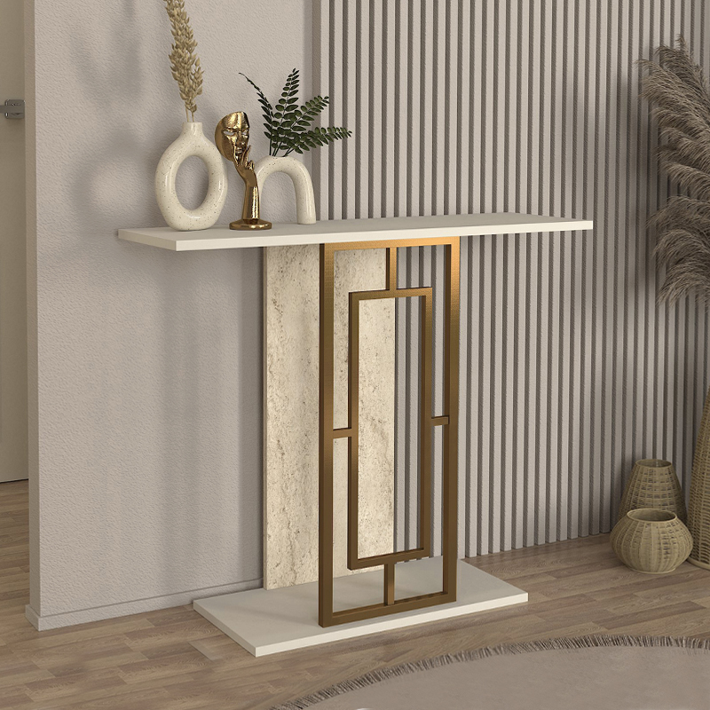 Alderas Megapap melamine dresuar in white - travertine - gold color 90x29.6x76.8cm.