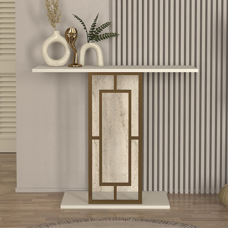 Alderas Megapap melamine dresuar in white - travertine - gold color 90x29.6x76.8cm.