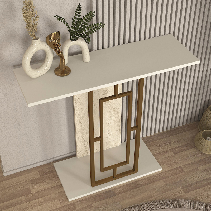 Alderas Megapap melamine dresuar in white - travertine - gold color 90x29.6x76.8cm.