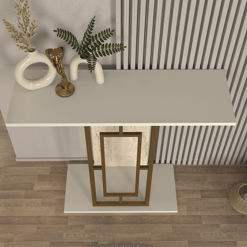 Alderas Megapap melamine dresuar in white - travertine - gold color 90x29.6x76.8cm.