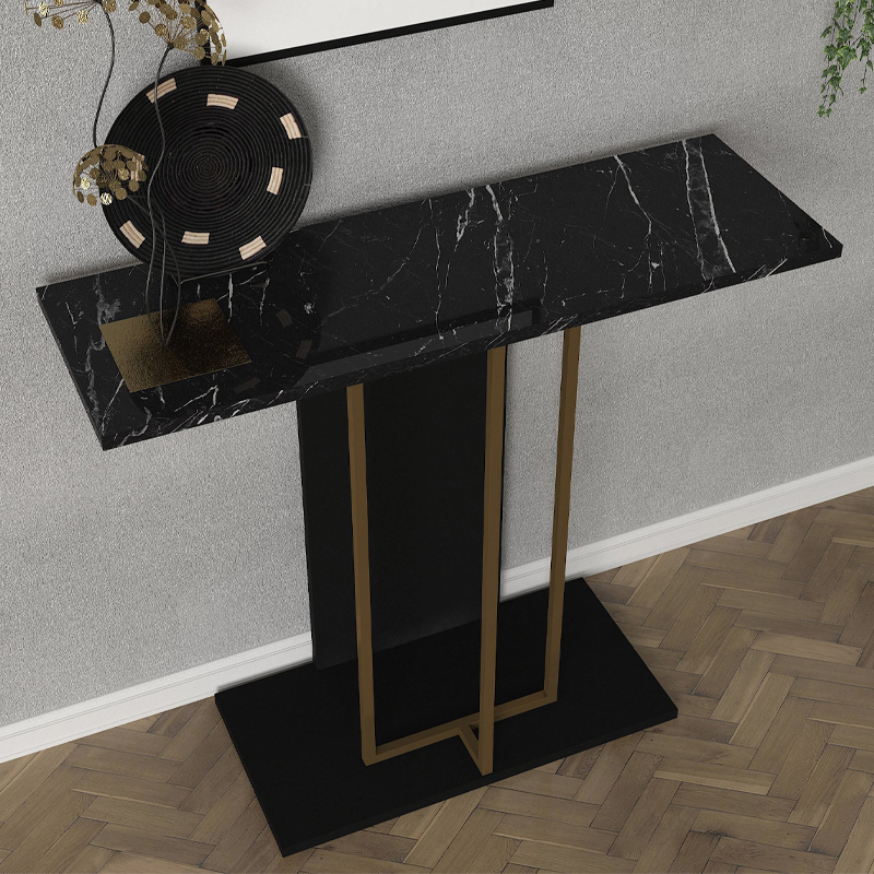 Brandy Megapap melamine dresuar in black - black marble - gold color 90x29.6x76.8cm.