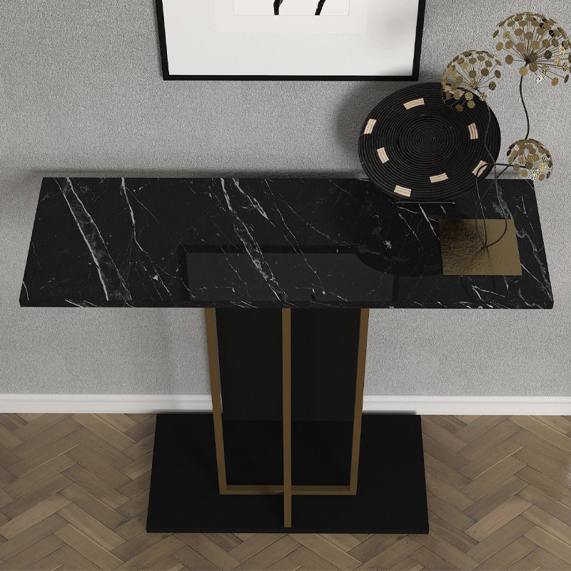 Brandy Megapap melamine dresuar in black - black marble - gold color 90x29.6x76.8cm.